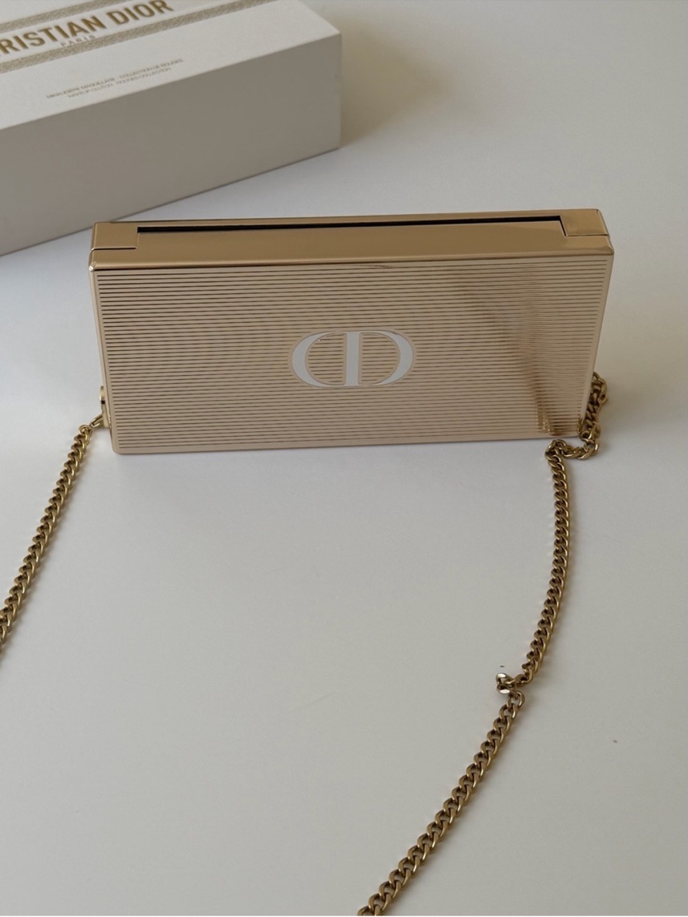 Dior Gold Ribbed CD Logo Chain Clutch
